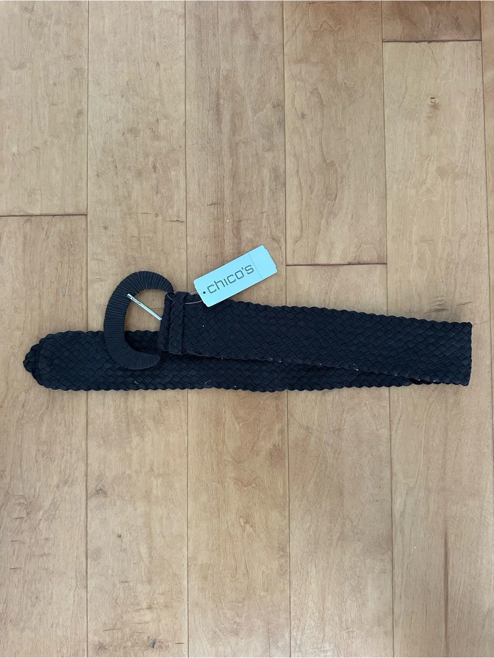 Chico's Black Braided Stretch Belt with Round Buckle